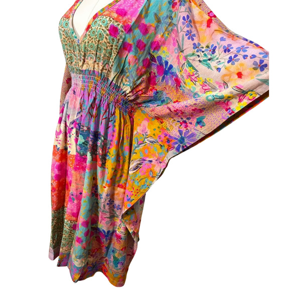 Natural Life NWT Pink Watercolor Patchwork Sanibel Kaftan Mini Dress Small - Picture 3 of 8